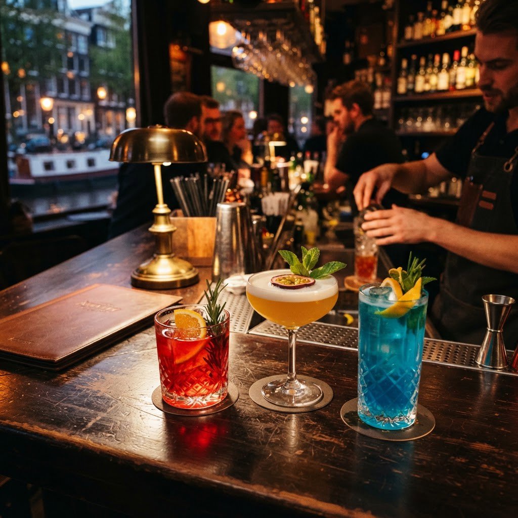 Cocktails aan de bar tijdens het uitgaan in Amsterdam